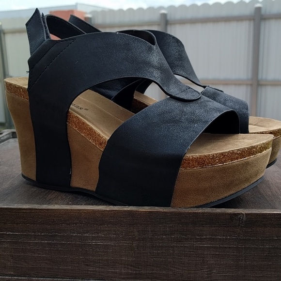 Black Sweetheart High Heel Wedge Ankle Strap - Picture 2 of 7